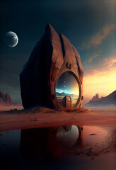 futuristic landscape with a time machine - time travel
