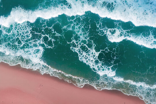 Spectacular top view from drone photo of beautiful pink beach. Generative AI. © Blue Planet Studio