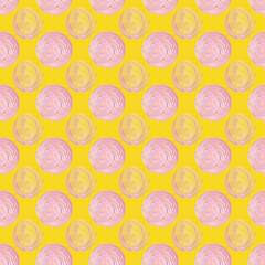 Seamless pattern with oil circles on a yellow background.