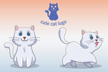 Cute baby white kitten character cartoon flat style, Woodland, Print Design, vector illustrations