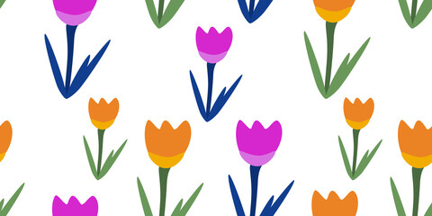 illustrazione seamless senza cucitura di piantine di tulipano in fiore su sfondo trasparente