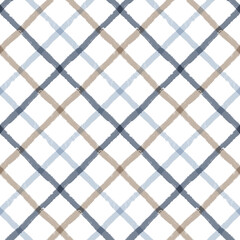 Gingham seamless pattern. watercolor plaid diagonal stripes, Vector checkered paint brush lines. Tartan texture for spring picnic table cloth, shirts, plaid, clothes, blankets, paper.