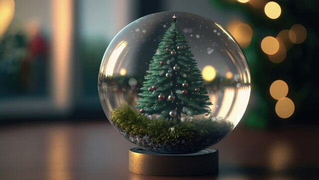 Glass sphere with christmas tree and glitter
