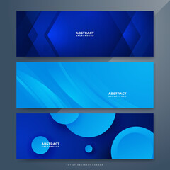 Fototapeta premium Modern blue gradient abstract vector long wide banner background. Design for poster, template on web, backdrop, banner, brochure, website, flyer, landing page, presentation, and webinar