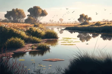 Foto op Plexiglas Wetland Wallpaper, 4K Landscape, Water Field © ArtSpree