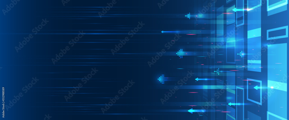 Aufkleber Digital internet communication on blue background. Wide Cyber security internet and networking concept. Hi-tech vector illustration with various technology elements. Abstract global sci fi concept.