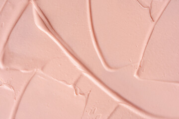 Pink cosmetic clay smudge background. Pink creamy cosmetic texture. Pink clay mask textured smears...