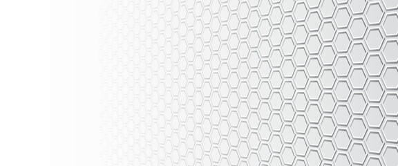Abstract perspective hexagons science on the grey background. 3d Hi-tech digital technology and engineering concept. Wide Sci-fi template with polygons.