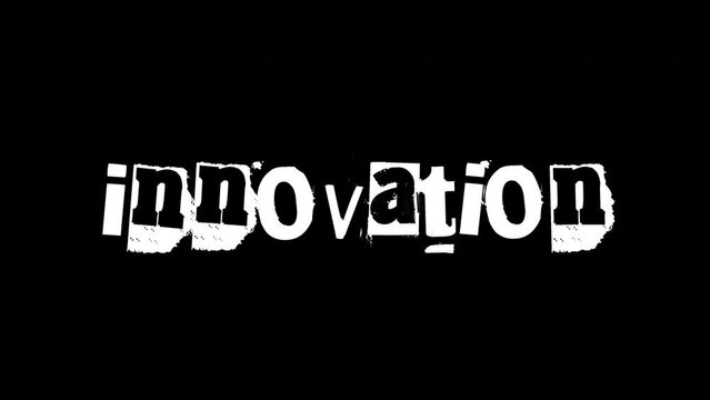 innovation text animation concept.decoder fade in effect.cut out letters font.white text on black background.luma matte