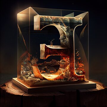  A Glass Case With A Number Five Inside Of It On A Wooden Table With A Black Background And A Light Shining On The Bottom.