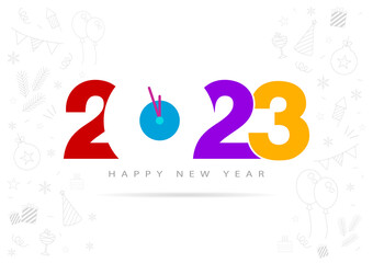2023 Happy New Year Text Design Background. Greeting Card, Banner, Poster. Cover of business diary for 2023 with wishes. Brochure design template, Vector Illustration.
