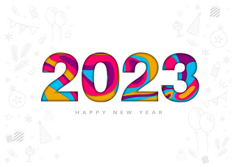2023 Happy New Year Text Design Background. Greeting Card, Banner, Poster. Cover of business diary for 2023 with wishes. Brochure design template, Vector Illustration.