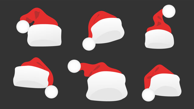 Set of Santa Claus hat or Christmas red cap. vector.