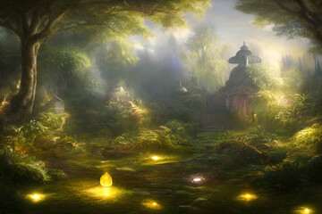 Ai Digital Illustration Magical Mystical Glowing Forest