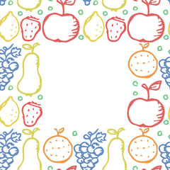 Seamless fruit frame. doodle background with fruit icons. Fruit background