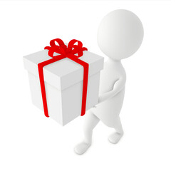 3d character , man carrying a wrapped gift