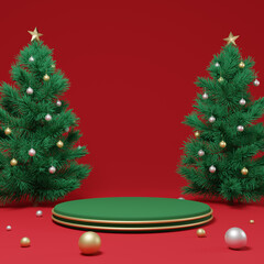 Merry Christmas and happy new year , podium studio for product with copy space , product stand , 3D rendering