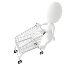 3d character , man moving an empty shopping cart