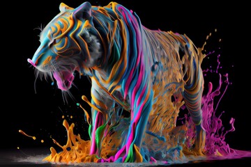 Tiger in paint splash vibrant colorful