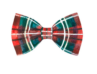 Christmas clothes watercolor plaid bowtie object isolated, winter clothes accessories, christmas decor, new year, fashion, hipster clothes, create character overlay, drop, printable, clipart,diy	
