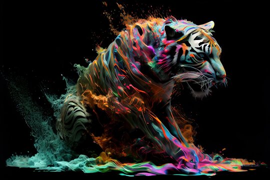 Tiger in paint splash vibrant colorful