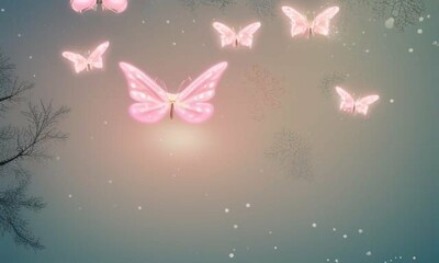 Obraz na płótnie Canvas Pink glowing butterflies with shining stars background