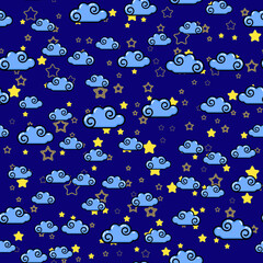 Cloud seamless pattern on white background. Paper print design. Abstract retro vector illustration. Trendy textile, fabric, wrapping. Modern space decoration.