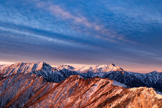 Mt. Yari-ga-take in Japan with sunrise red light 2