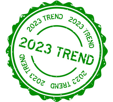 Grunge green 2023 trend word round rubber seal stamp on white background
