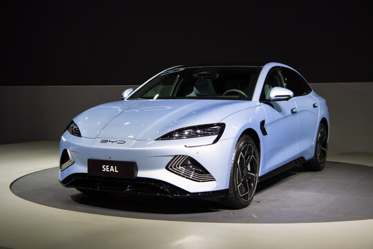 BANGKOK - NOVEMBER 30: BYD Seal EV car on display at The 39th Thailand International Motor Expo 2022 on November, 2022 in Nonthaburi, Thailand.