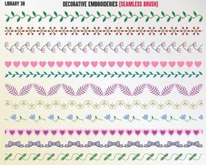 DECORATIVE EMBROIDERY STITCHES SEAMLESS BRUSH IN EDITABLE VECTOR FILE