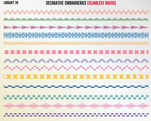 DECORATIVE EMBROIDERY STITCHES SEAMLESS BRUSH IN EDITABLE VECTOR FILE