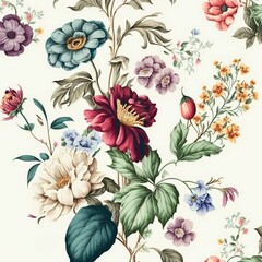 Vintage Flower pattern, watercolor, Ai Art