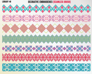 DECORATIVE EMBROIDERY STITCHES SEAMLESS BRUSH IN EDITABLE VECTOR FILE