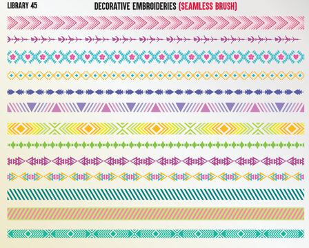 DECORATIVE EMBROIDERY STITCHES SEAMLESS BRUSH IN EDITABLE VECTOR FILE