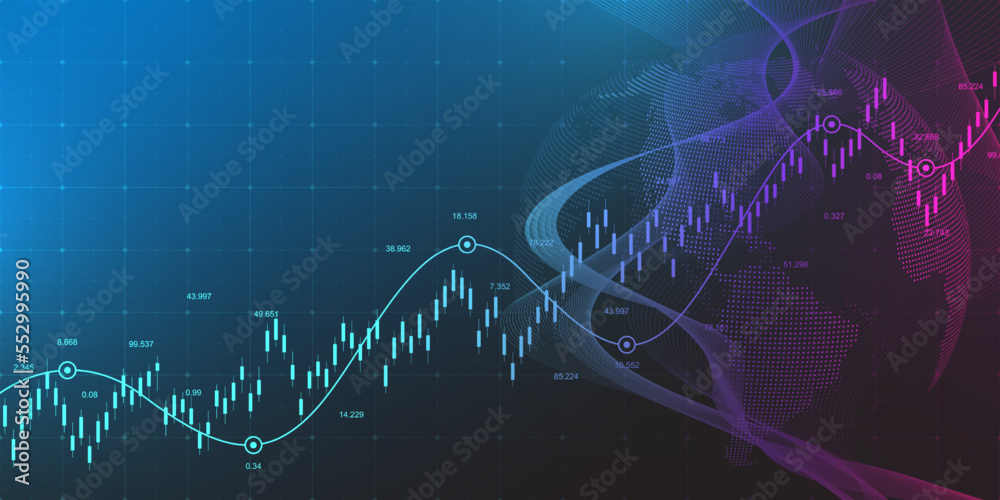 Aufkleber Financial data graph chart background. Business background with candlesticks chart for reports and investment. Financial market trade concept. Vector illustration