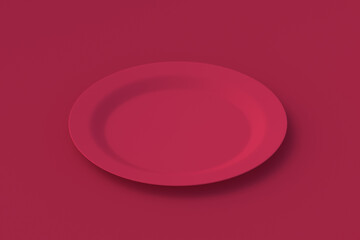 Plate of magenta on red background. Color of the year 2023. 3d render
