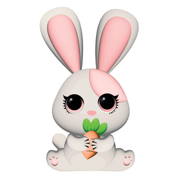 3d illustration of  white rabbit decoration  Animal characters