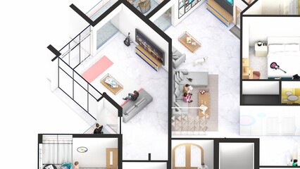 Isometric Blow up of an apartment interior showing living rooms