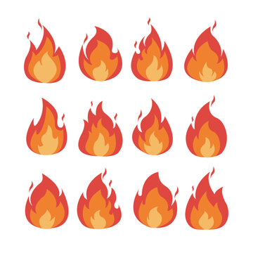 Set of red and orange fire flame vector illustration