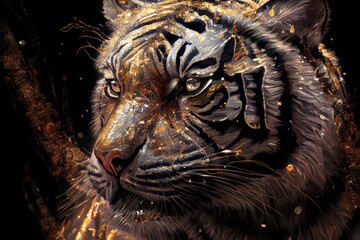 Tiger in gold, silver and glitter portrait
