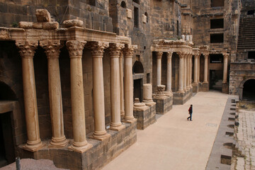 Pictures showing the archaeological amphitheater and the ancient Roman theater in the city of Bosra al-Sham, Daraa Governorate, southern Syria
