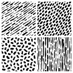 Set of black and white abstract hand drawn seamless patterns