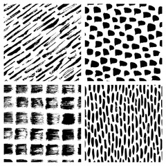 Set of black and white abstract hand drawn seamless patterns