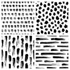 Set of black and white abstract hand drawn seamless patterns