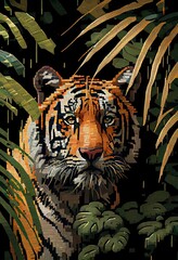 mosaic tiger in jungle