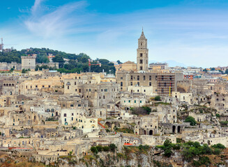 Fototapeta premium Ancient Unesco heritage old town of Matera (Sassi di Matera), Basilicata, southern Italy. Prehistoric cave dwellings, European Capital of Culture 2019.