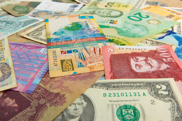 Background from different money banknotes from all over the world