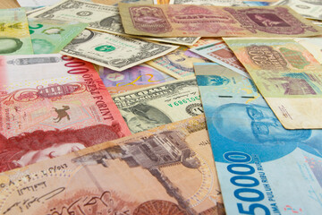 Background from different money banknotes from all over the world