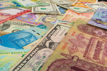 Background from different money banknotes from all over the world